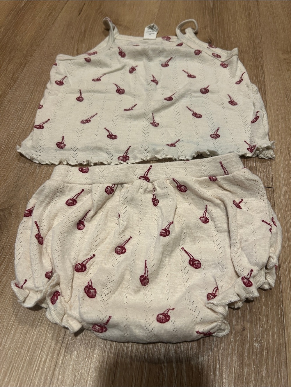 kate quinn Cream Tank & Bloomers Set with Red Cherry Print